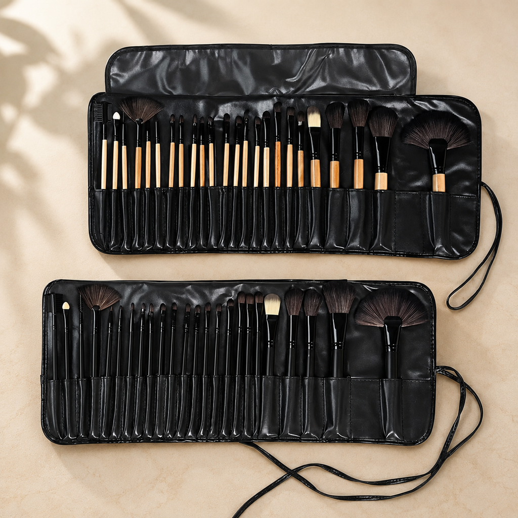 24 Makeup Brushes Leather Bag
